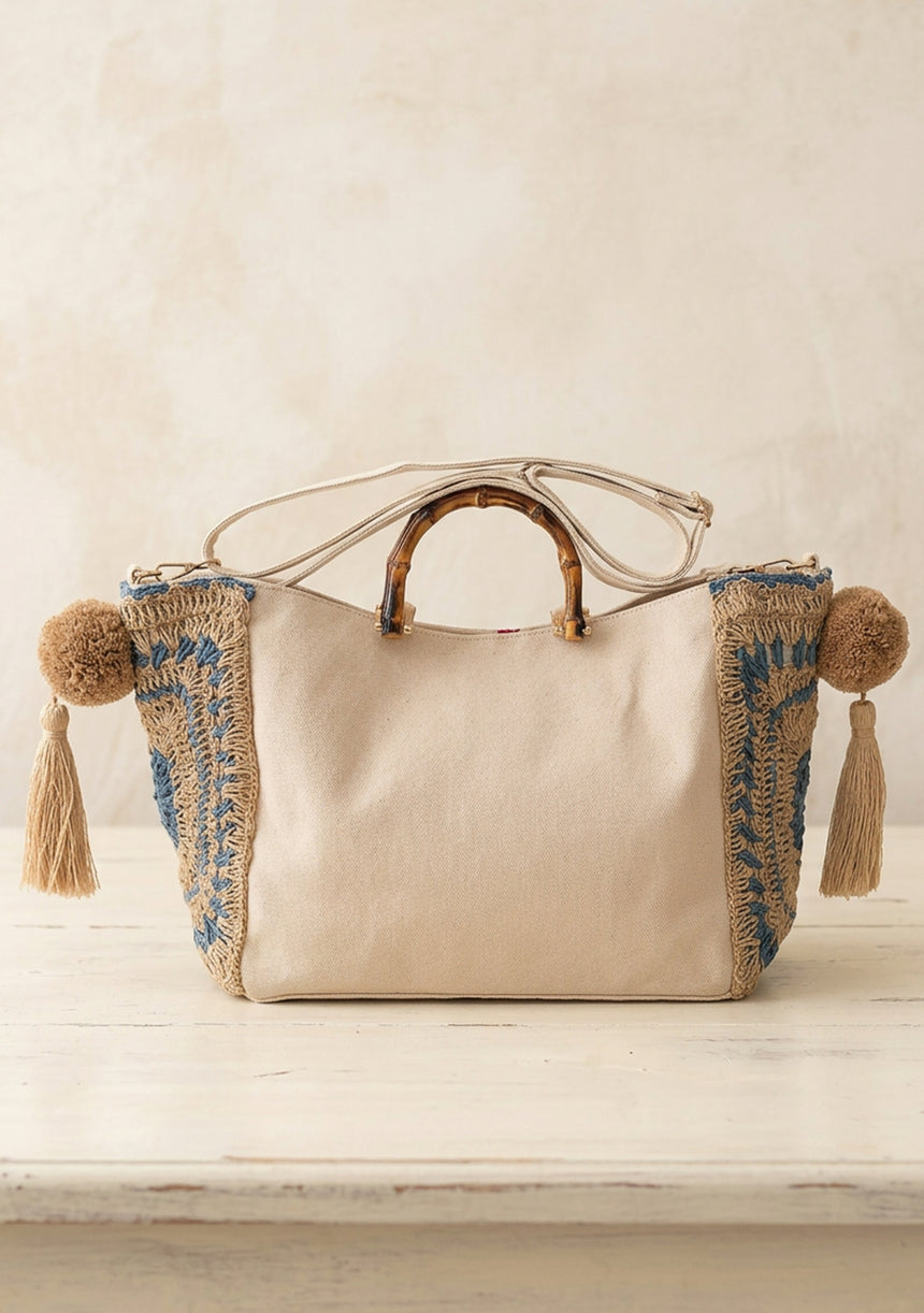 Bolso de mano de lona bordado para mujer - Sia