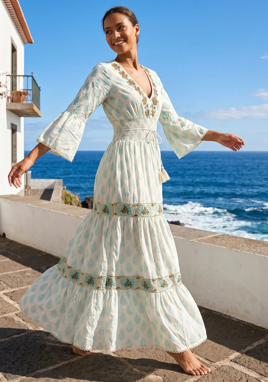 ibBan Summer Long Dress with Hand Embroidery | Elegant Maxi Dress - Tarra