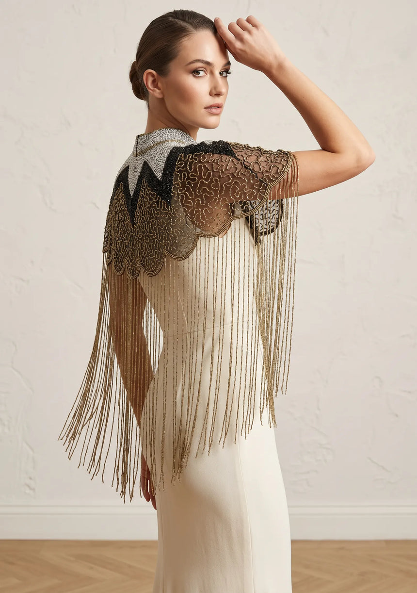 ibBan Hand Beaded Embroidered Party Cape | Luxury Women's Evening Cape - Liza