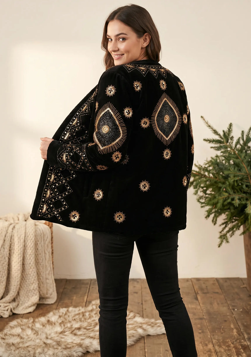 Women's Heavy Embroidered Winter Coat | Luxury Designer Outerwear | ibBan - Alesta