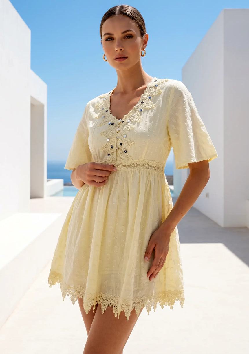 Elegant Cotton Mini Dress with Embroidery | ibBan Women's Fashion - Fisa