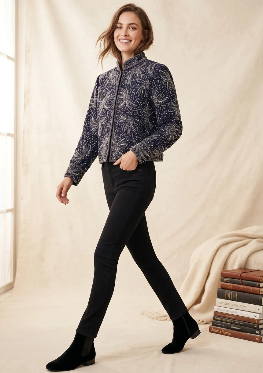 ibBan Luxury Heavy Hand Embroidered Winter Jacket | Women's Designer Statement Jacket - Idli