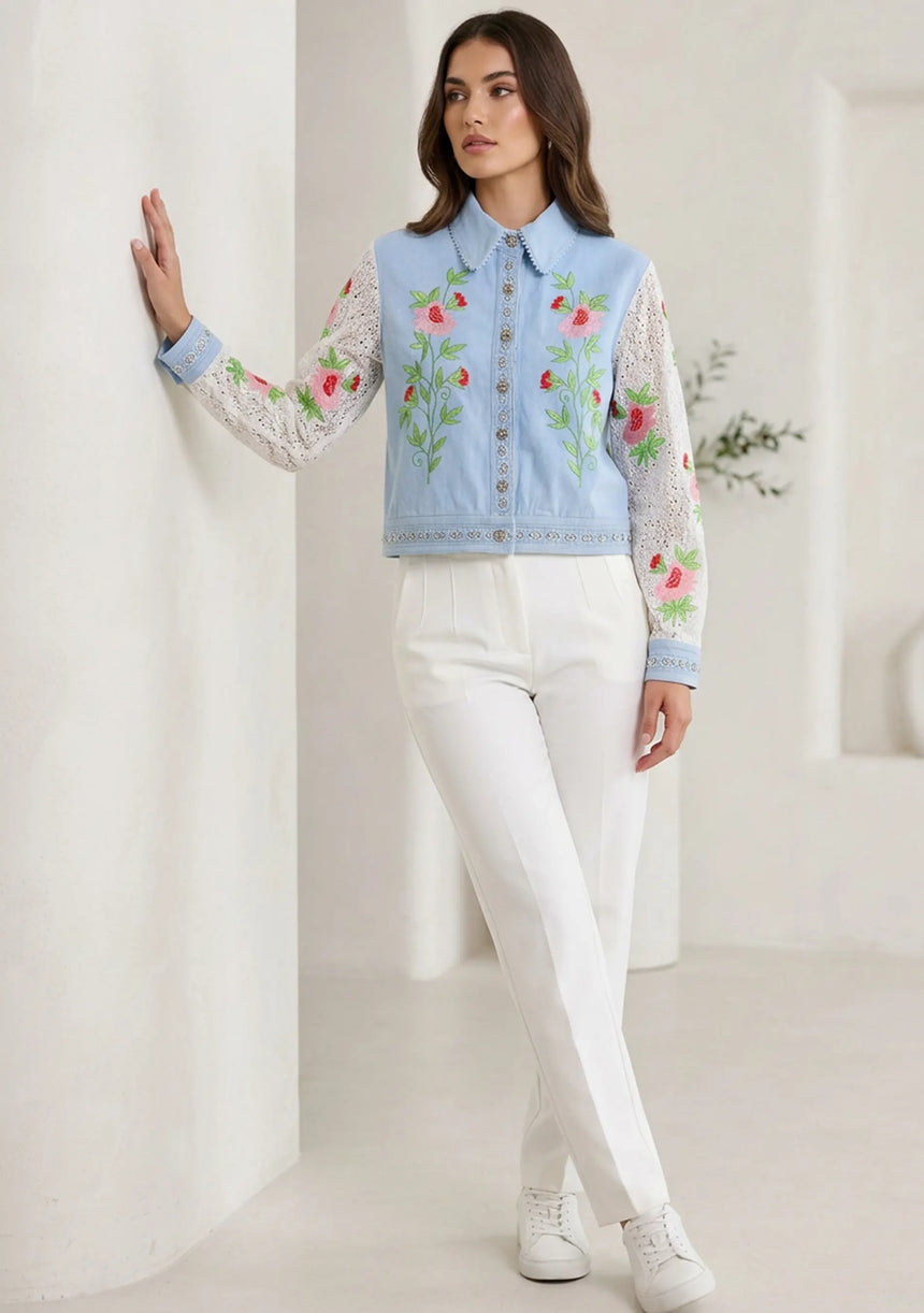 Women's Artisan Hand Embroidery Canvas Jacket - Farida