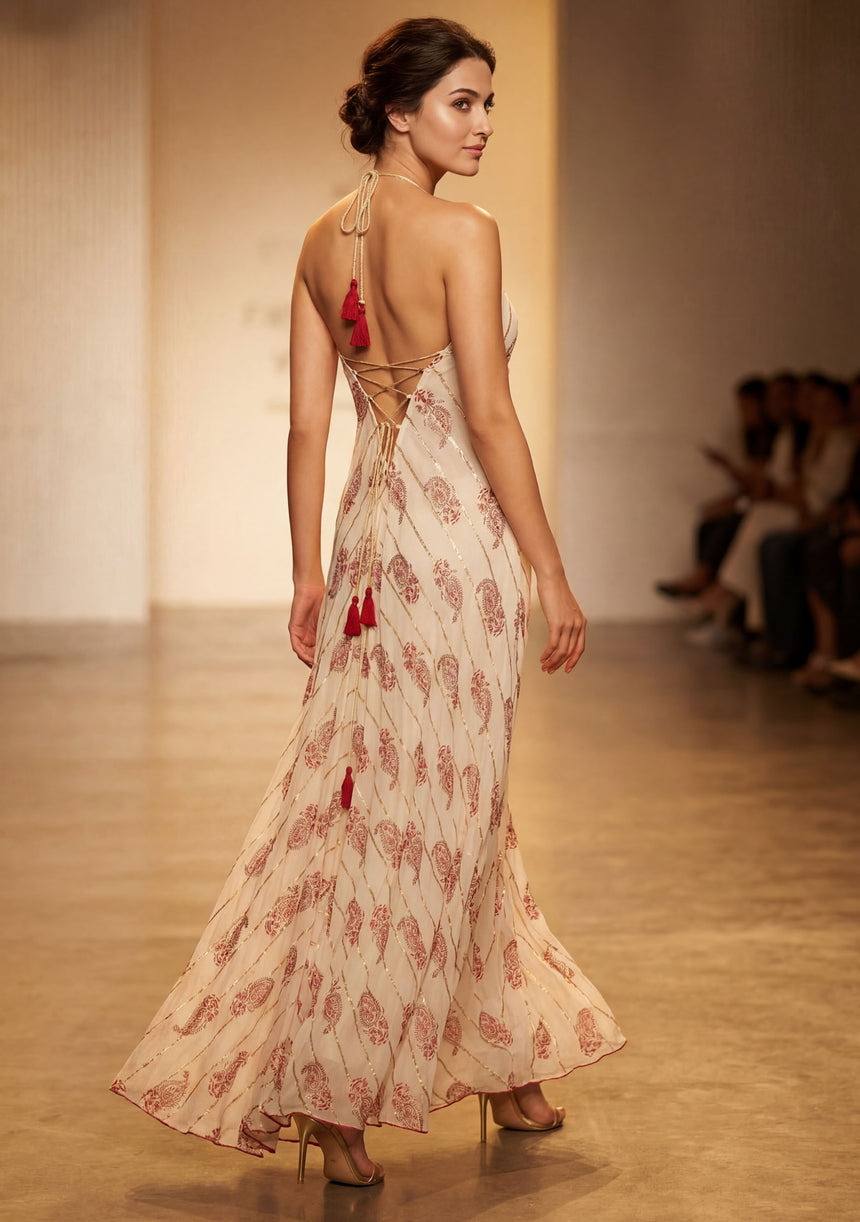 Vestido largo de algodón con cuello halter para mujer - Rooh