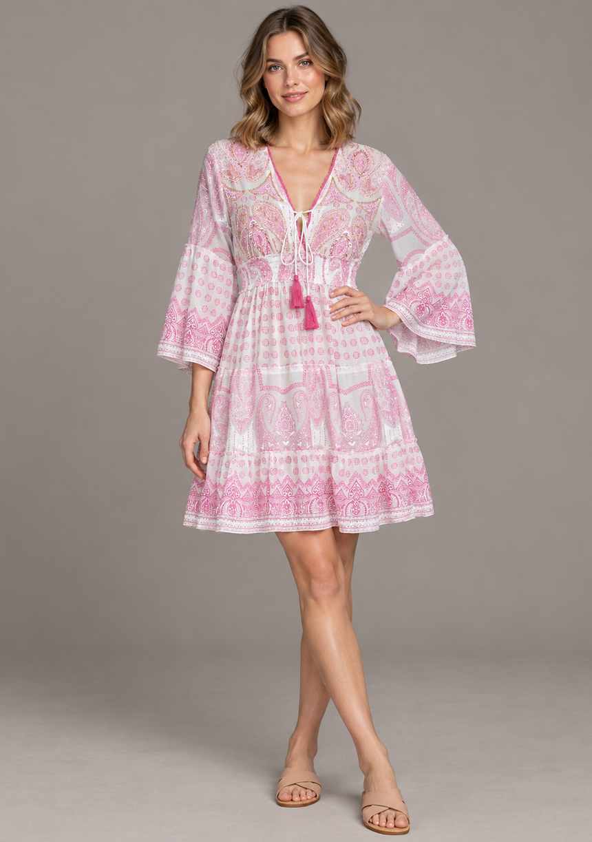 Mayra Short Dress - Hand-Embroidered Cotton