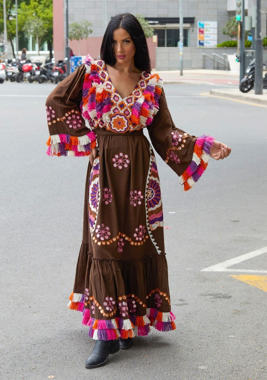 ibBan Vestido Largo para Mujer Sara | Tela Slub | Artesanal | Talla Única