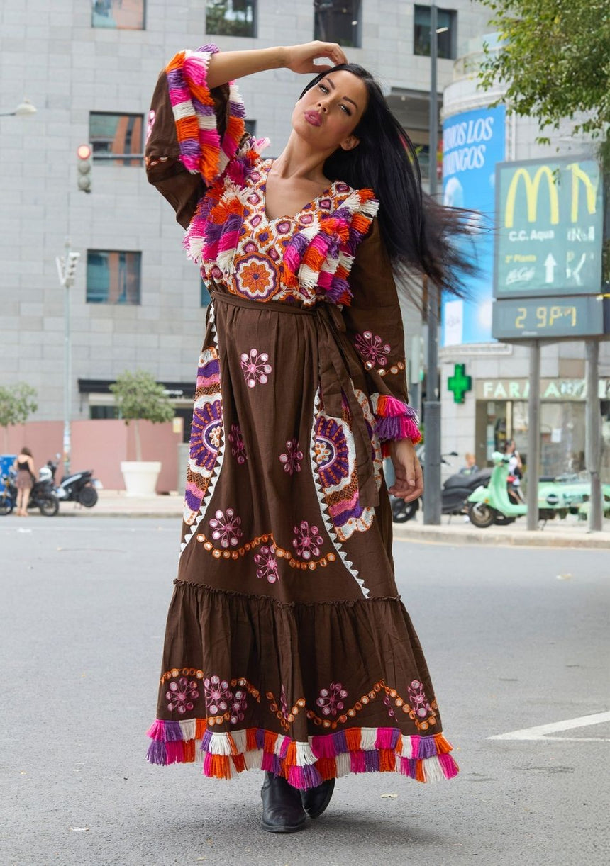 ibBan Vestido Largo para Mujer Sara | Tela Slub | Artesanal | Talla Única