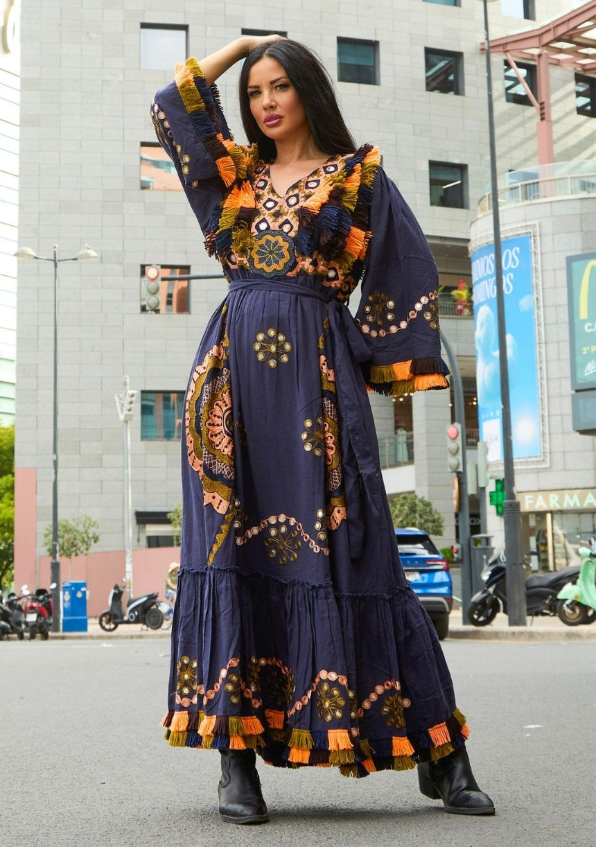 ibBan Vestido Largo para Mujer Sara | Tela Slub | Artesanal | Talla Única