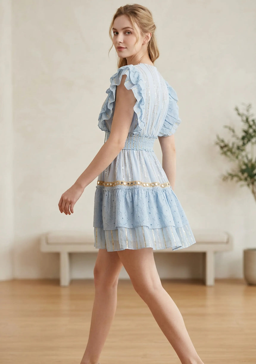 Women's Hand Embroidered Cotton Mini Dress V-Neck - Umida