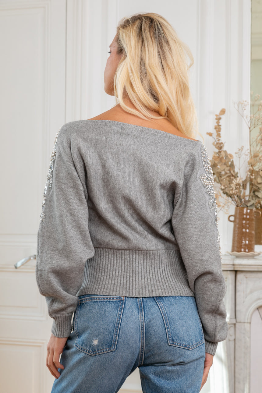 ibBan Women's White Hand Embroidered Winter Knit Sweater - Miranda