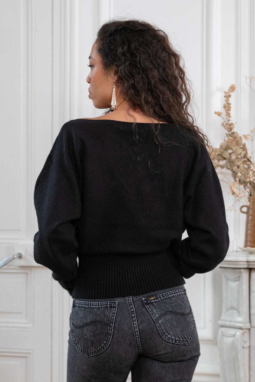 ibBan Women's Hand Embroidered Winter Knit Sweater | Luxury Black Designer - Stelia