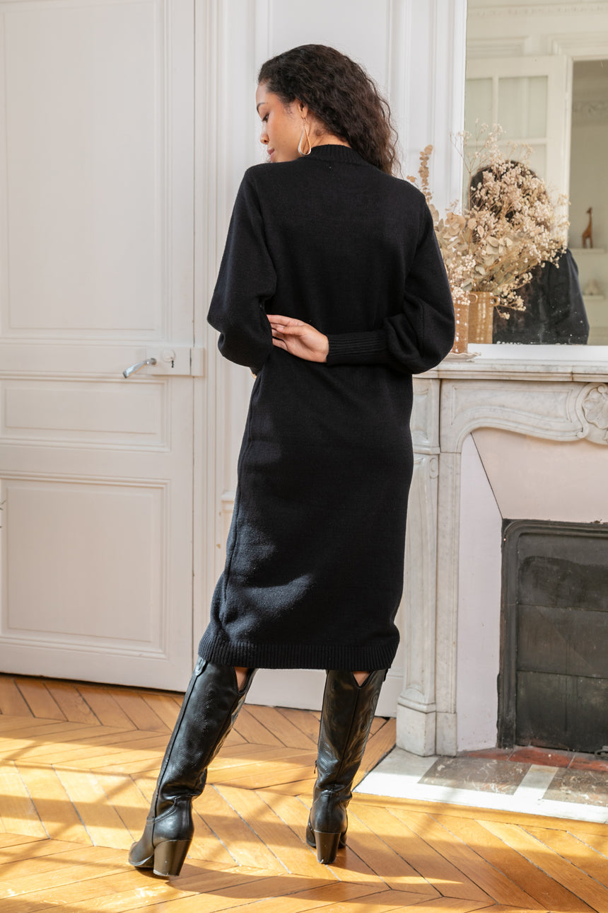 ibBan Women's Beige Hand Embroidered Winter Knit Dress - Martina
