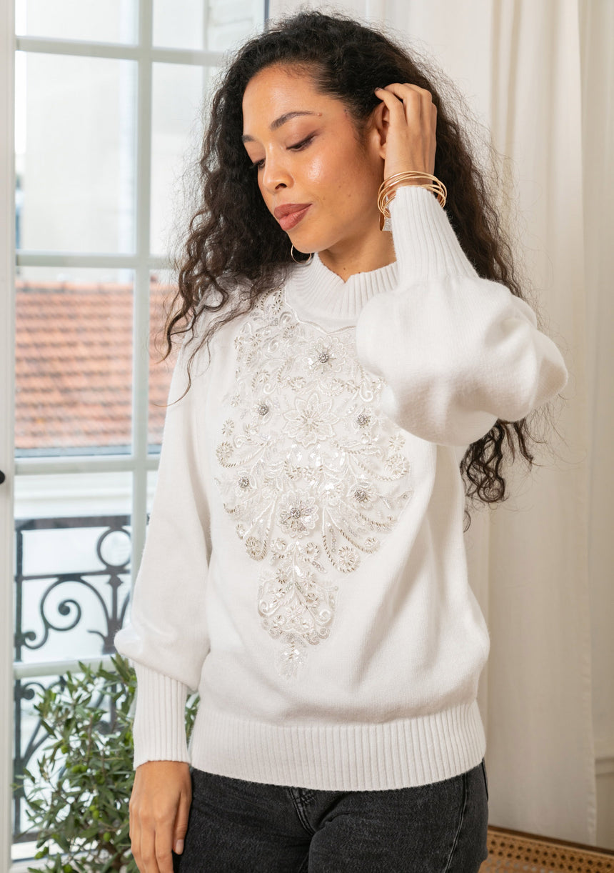 ibBan Hand Embroidered Women's Winter Cotton Sweater -Riva