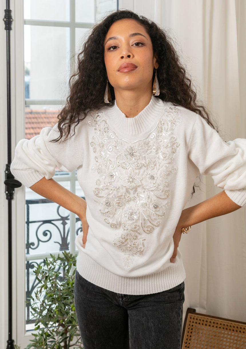 ibBan Hand Embroidered Women's Winter Cotton Sweater -Riva