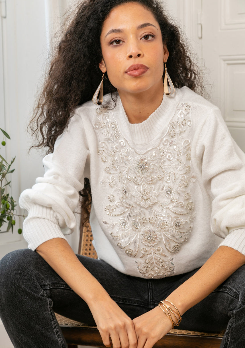 ibBan Hand Embroidered Women's Winter Cotton Sweater -Riva