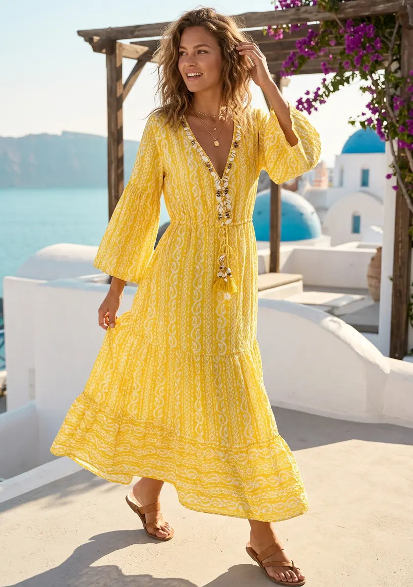 Bohemian Embroidered Cotton Dress for Women | ibBan Summer Collection - Alaz