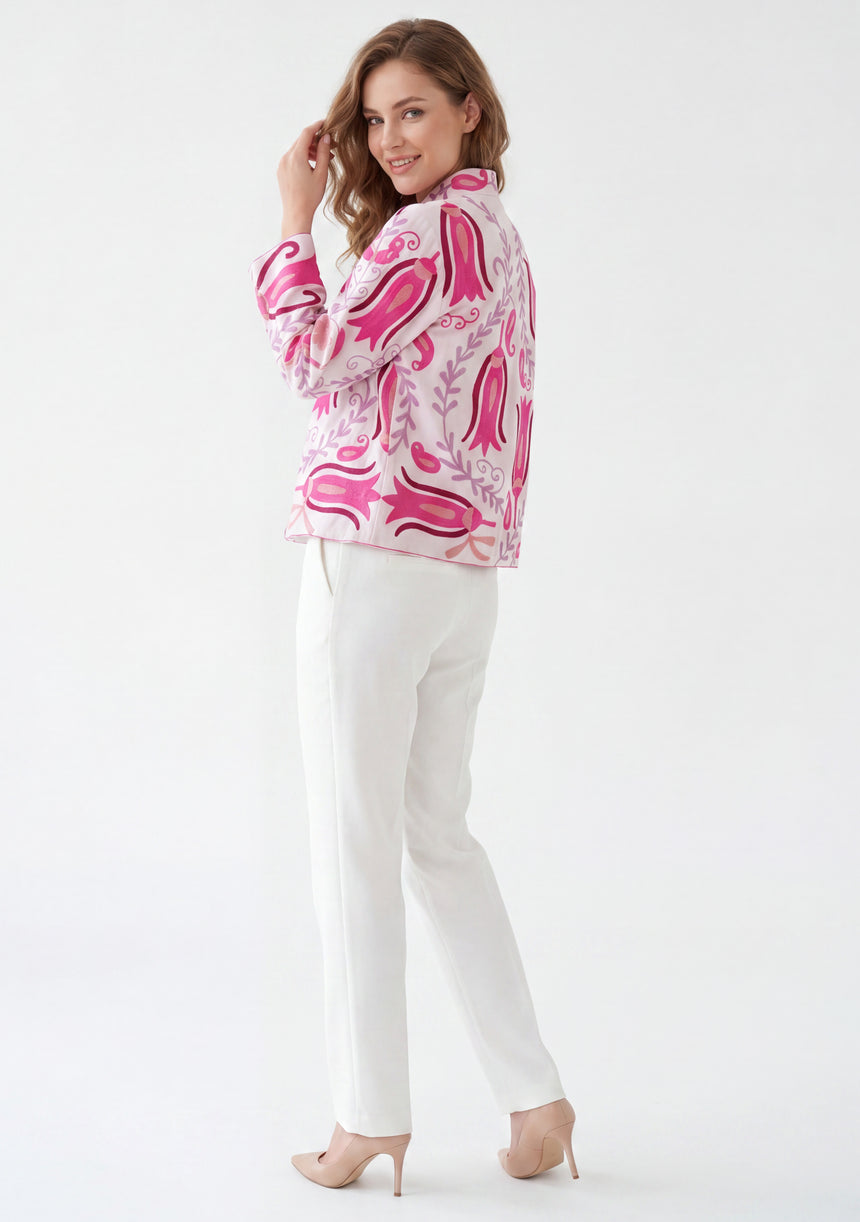 ibBan Women's Hand Embroidered Cotton Canvas Jacket - Vesana | Artisan Boho