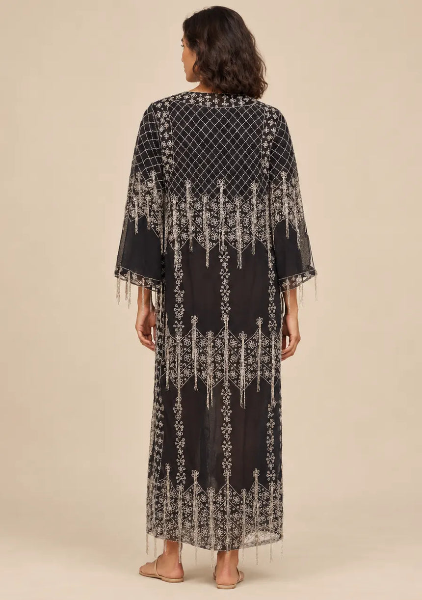 ibBan Women’s Black Embroidered Net Kaftan Dress -Henry