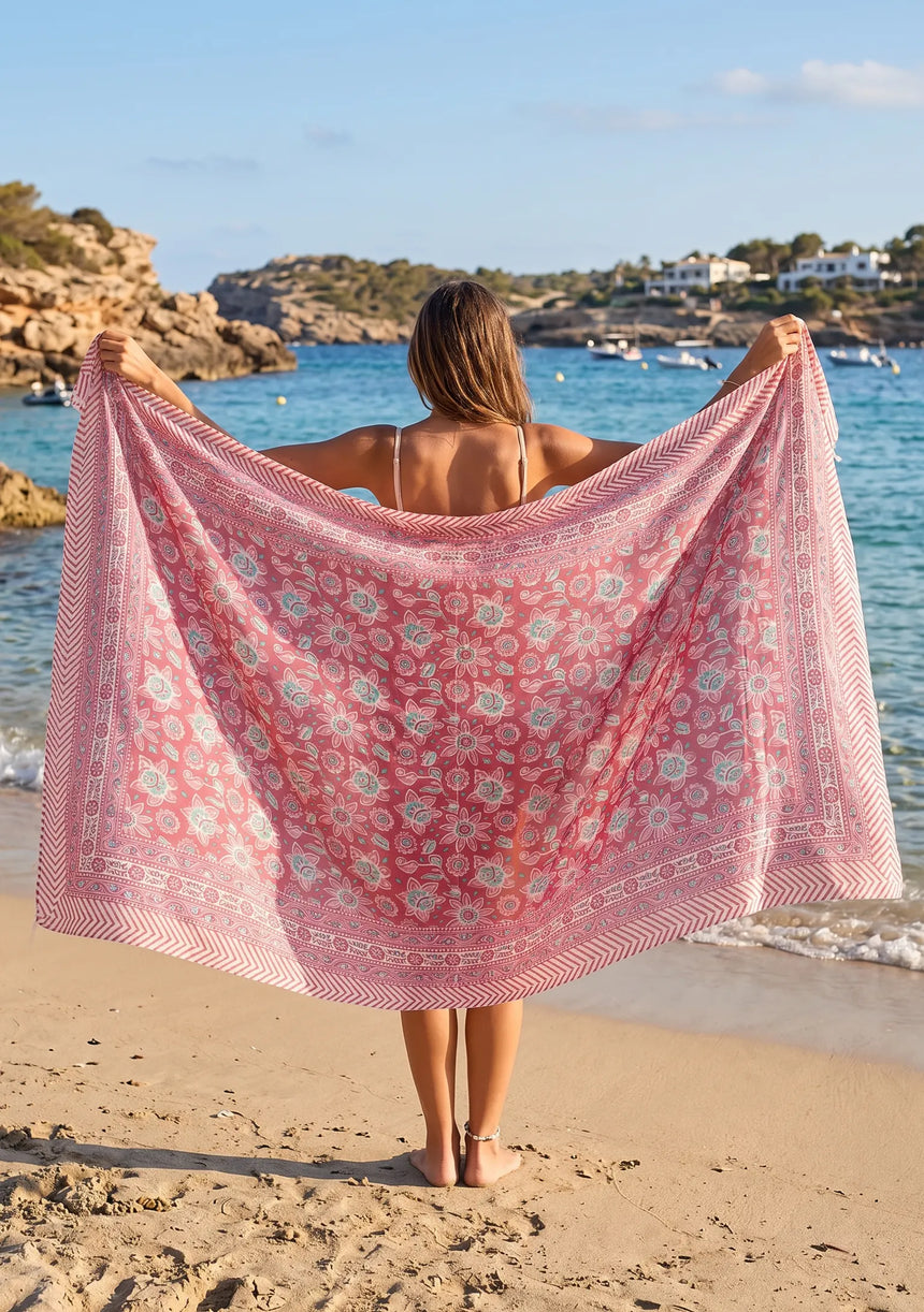 Pink Cotton Voile Beach Pareo for Women | ibBan Resort Collection - Zalo