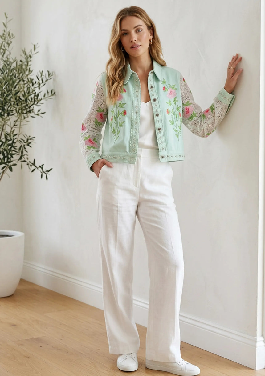Women's Artisan Hand Embroidery Canvas Jacket - Farida