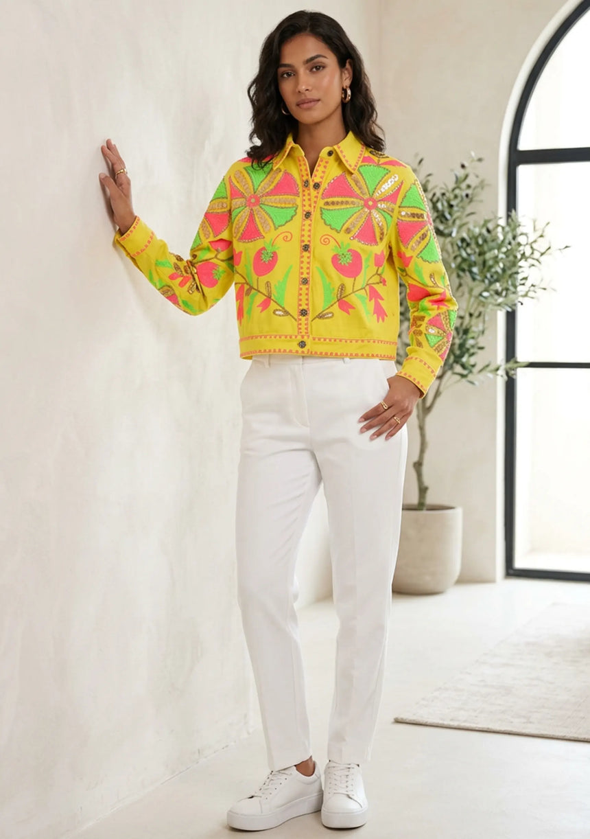 Women's Artisan Hand Embroidery Canvas Jacket - Meliah