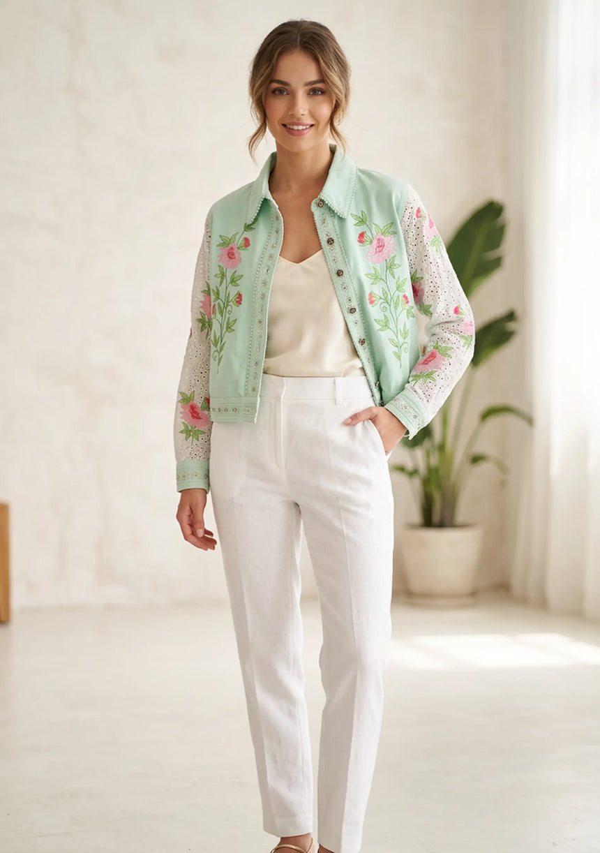 Women's Artisan Hand Embroidery Canvas Jacket - Farida