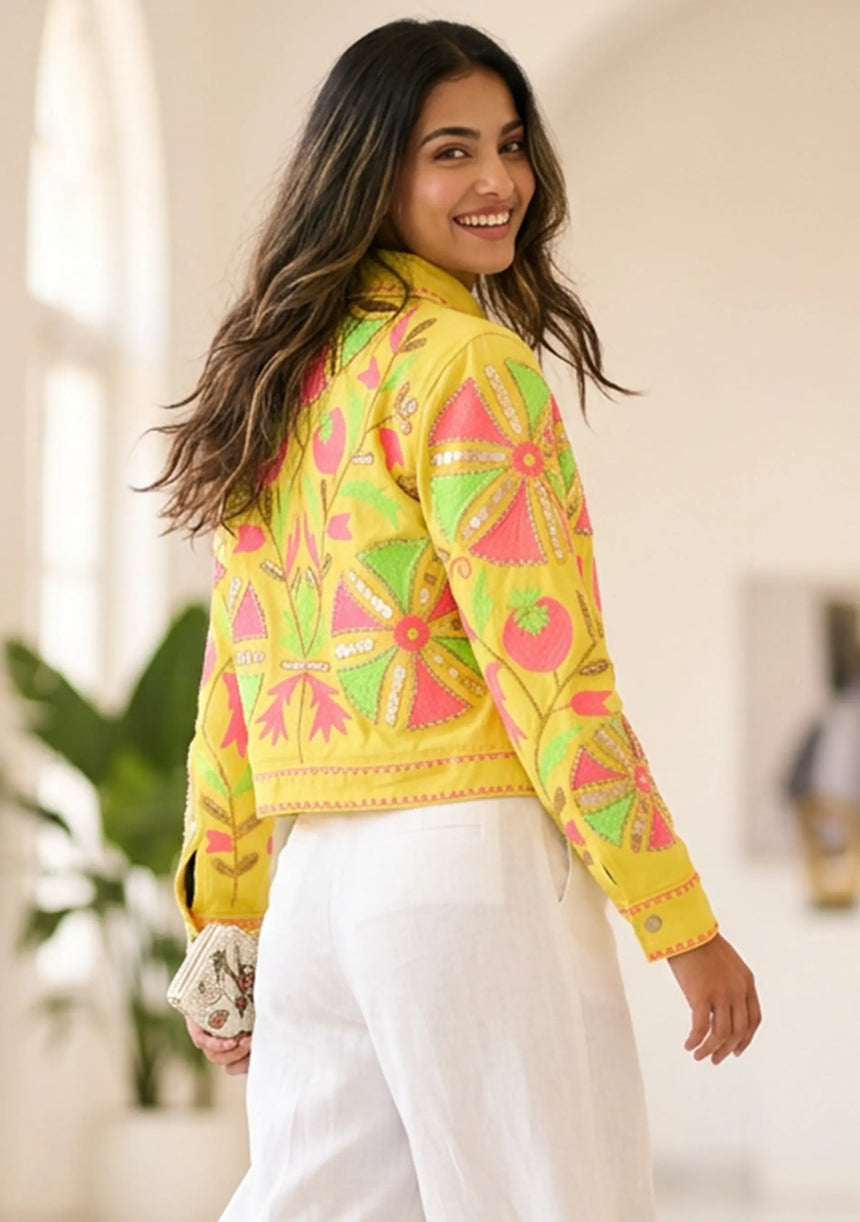 Women's Artisan Hand Embroidery Canvas Jacket - Meliah
