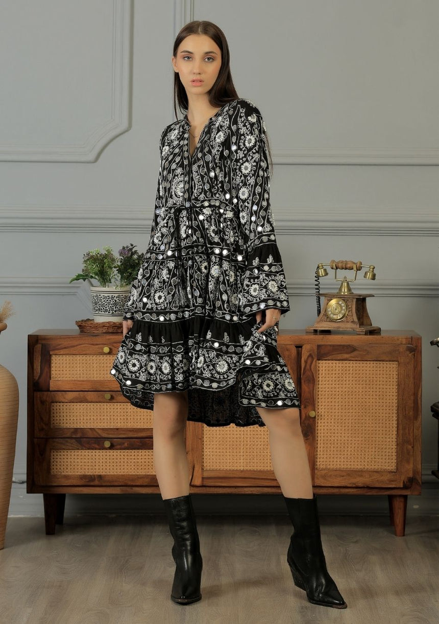 ibBan Women's Short Tunic Nuria | Georgette | Artisan | One Size