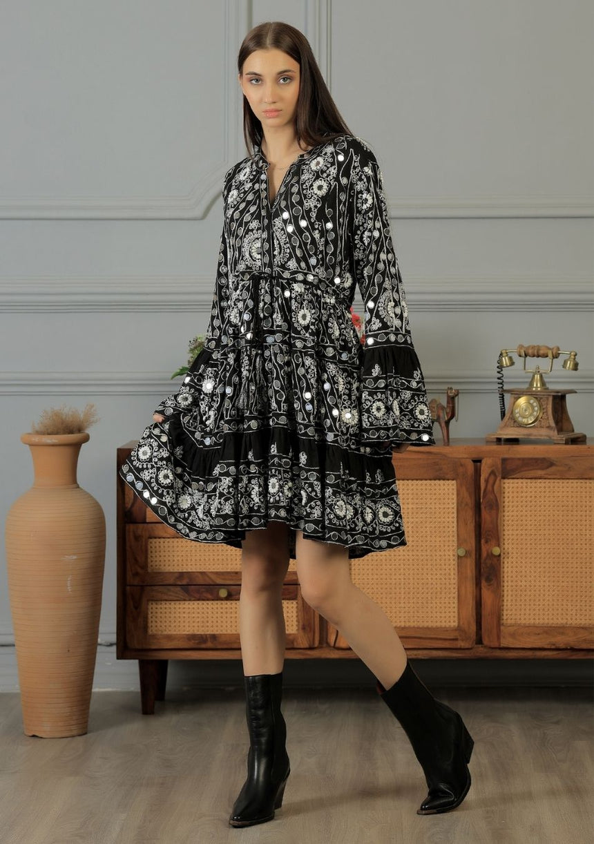 ibBan Women's Short Tunic Nuria | Georgette | Artisan | One Size
