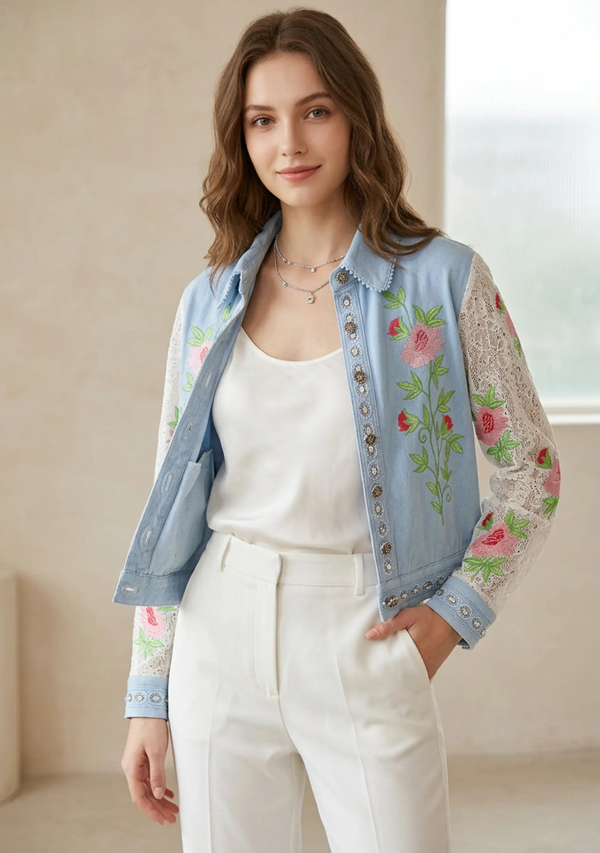 Women's Artisan Hand Embroidery Canvas Jacket - Farida
