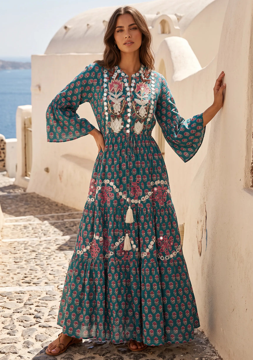 ibBan Cotton Long Tunic with Hand Embroidery - Shazira