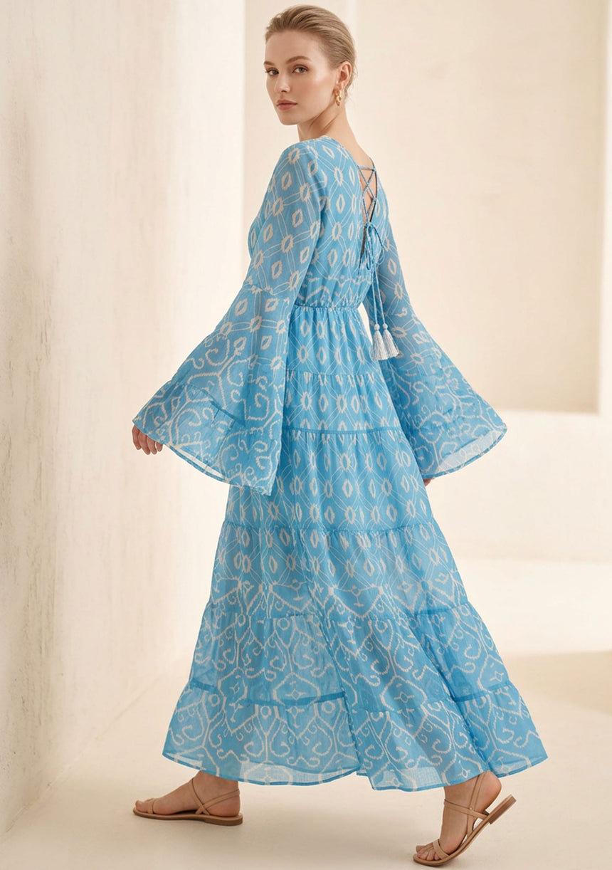 Vestido largo de lino con cuello en V para mujer - Jumbiya