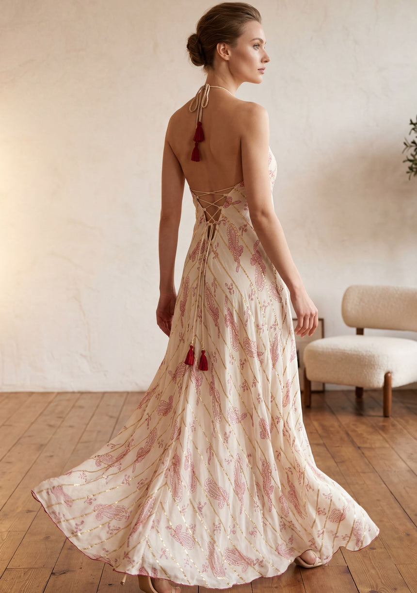 Vestido largo de algodón con cuello halter para mujer - Rooh