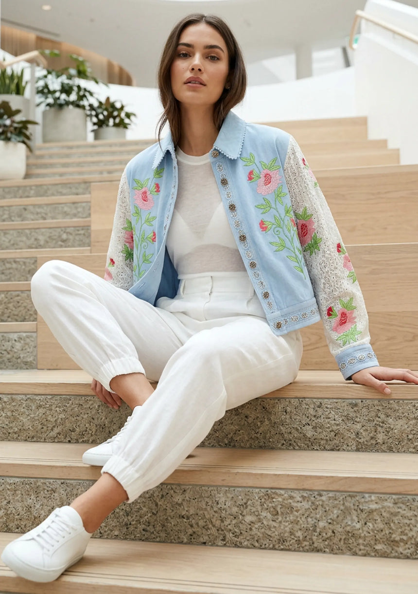 Women's Artisan Hand Embroidery Canvas Jacket - Farida