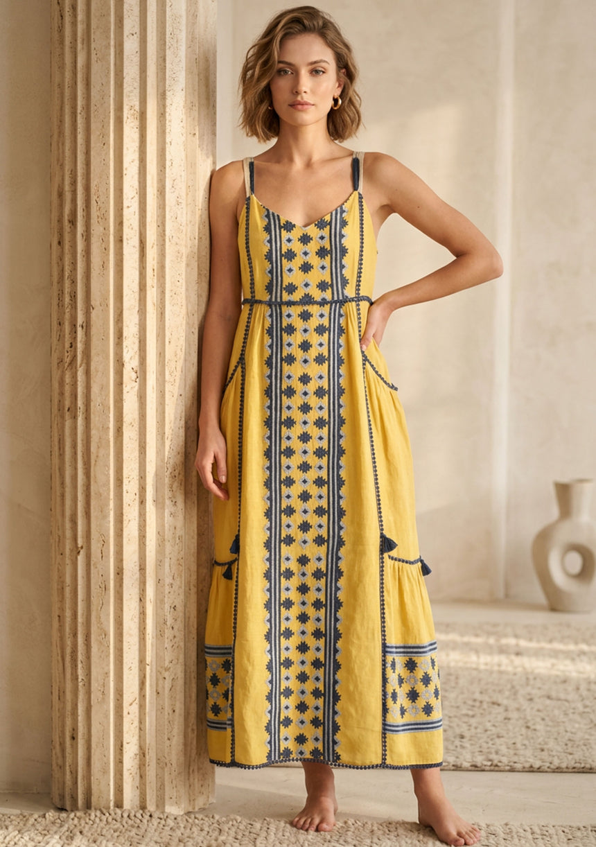 Vestido largo sin mangas de algodón para mujer - Disha