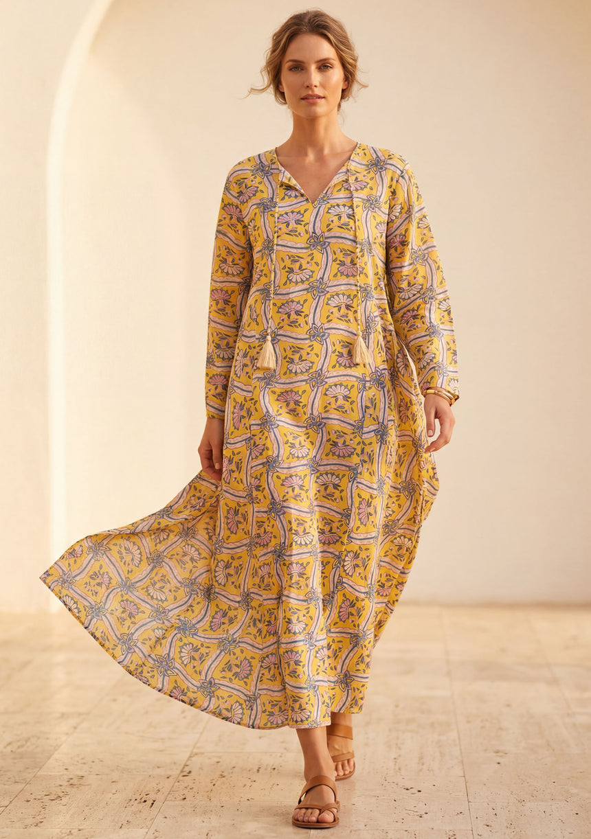 Vestido largo de algodón para mujer - Revina