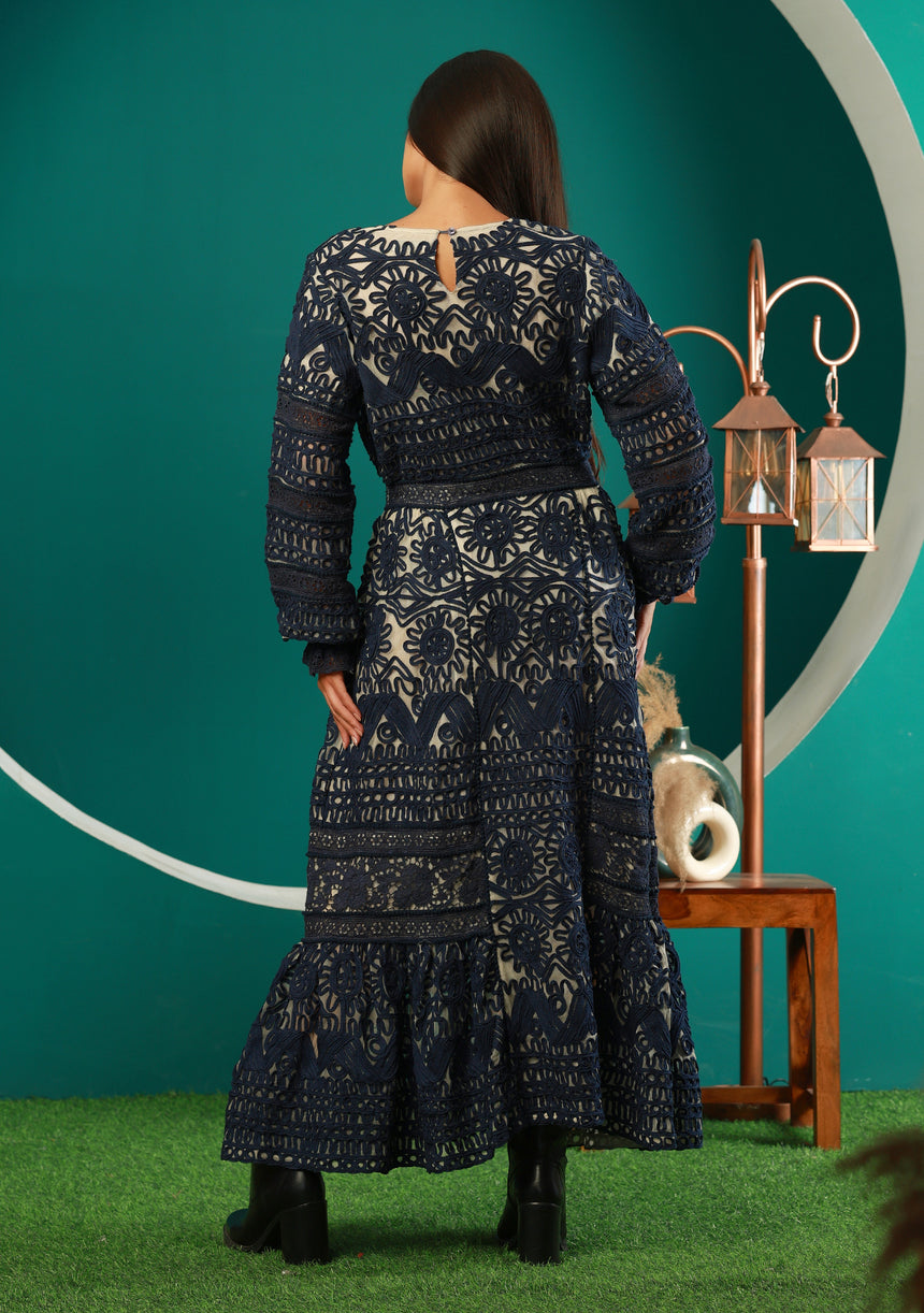 ibBan Winter Embroidered Long Dress | Elegant Women's Occasion Wear - Dori