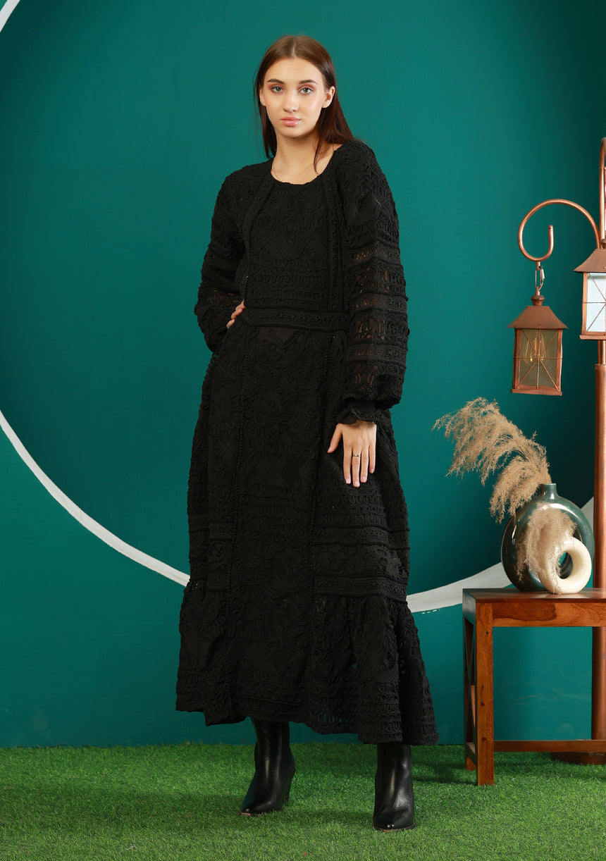 ibBan Winter Embroidered Long Dress | Elegant Women's Occasion Wear - Dori