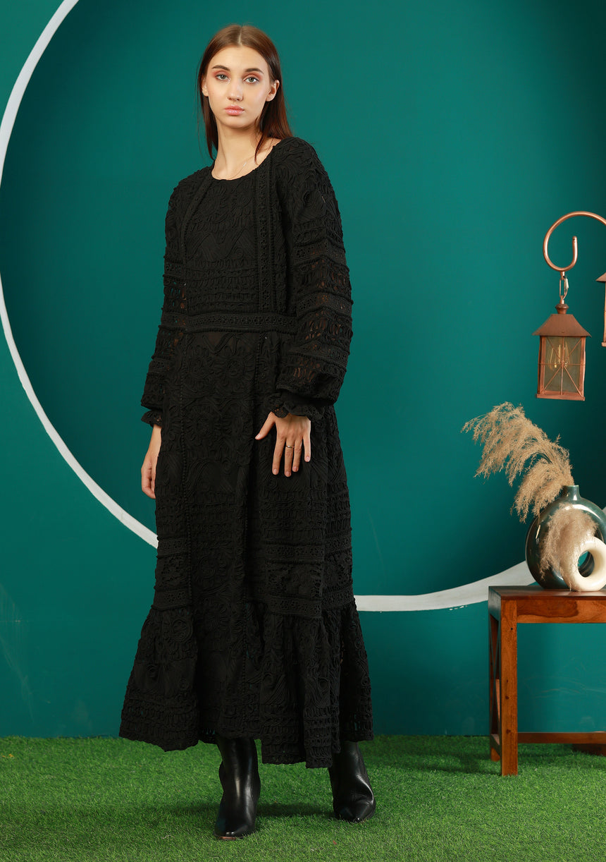 ibBan Winter Embroidered Long Dress | Elegant Women's Occasion Wear - Dori