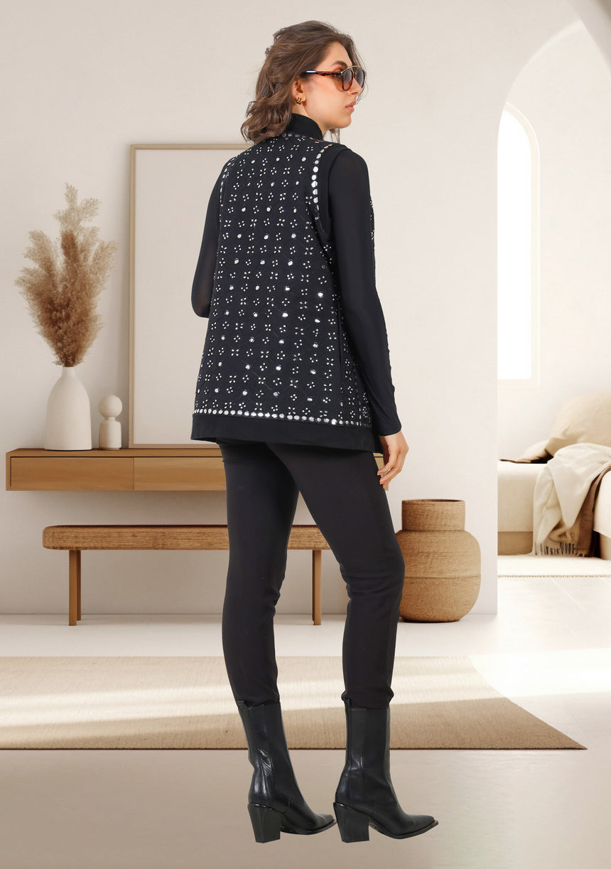 bBan Women's Winter Hand Embroidered Gilet | Luxury Designer Knit Vest -Inshi