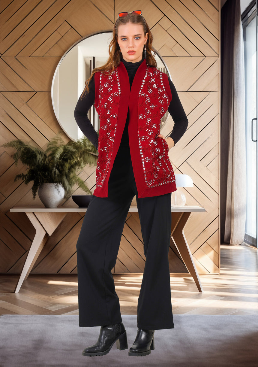 bBan Women's Winter Hand Embroidered Gilet | Luxury Designer Knit Vest -Inshi