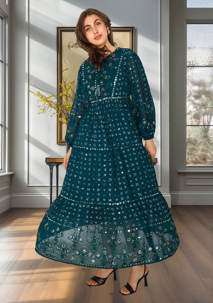 ibBan Women's Winter Hand Embroidered Maxi Dress -Inshi Long Dress