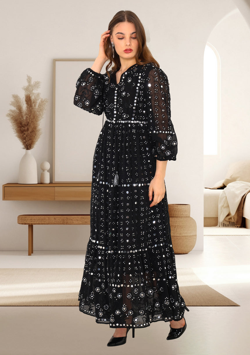 ibBan Women's Winter Hand Embroidered Maxi Dress -Inshi Long Dress