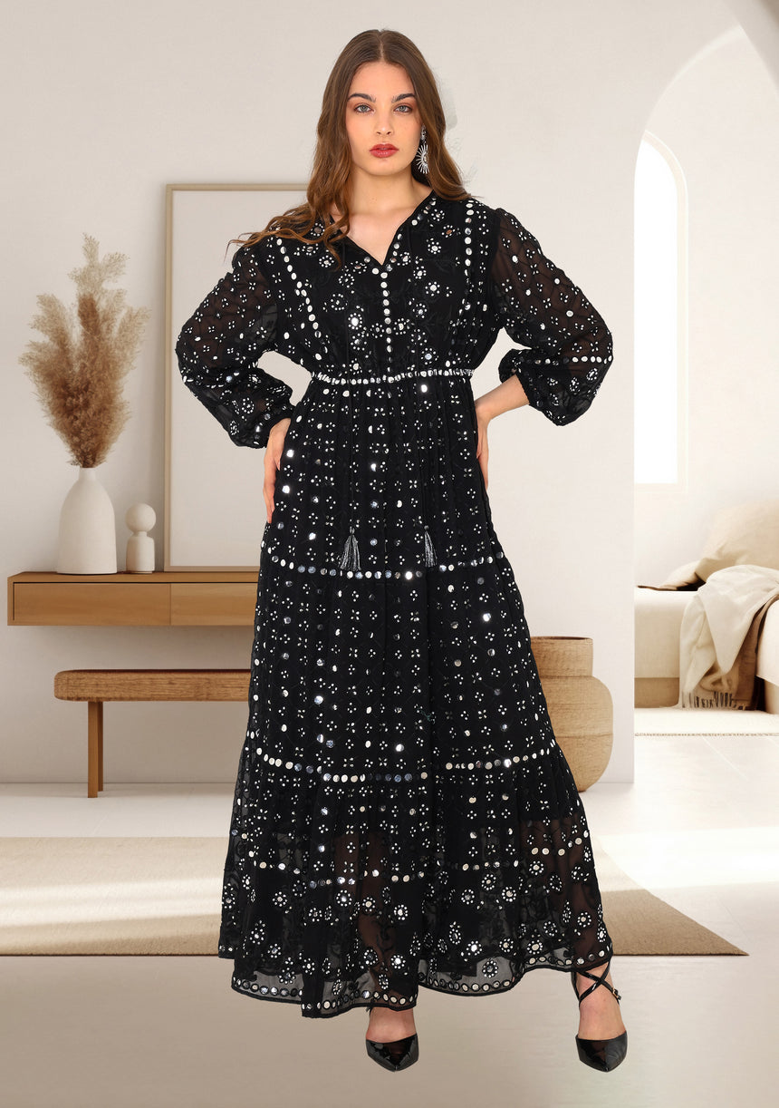ibBan Women's Winter Hand Embroidered Maxi Dress -Inshi Long Dress