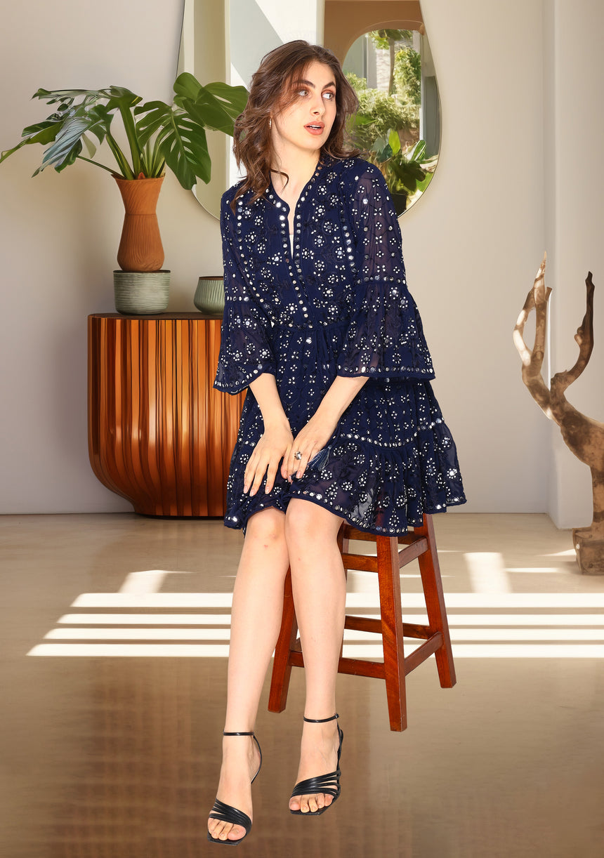 ibBan Women's Winter Hand Embroidered Short Tunic - Inshi