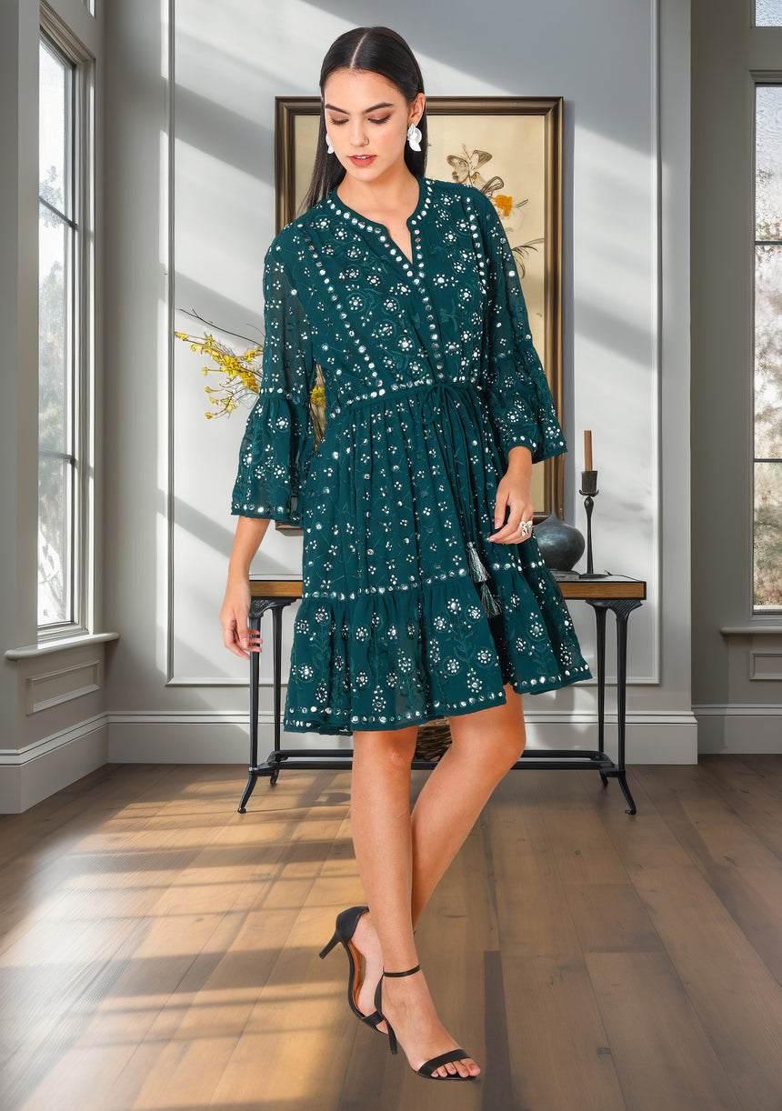 ibBan Women's Winter Hand Embroidered Short Tunic - Inshi