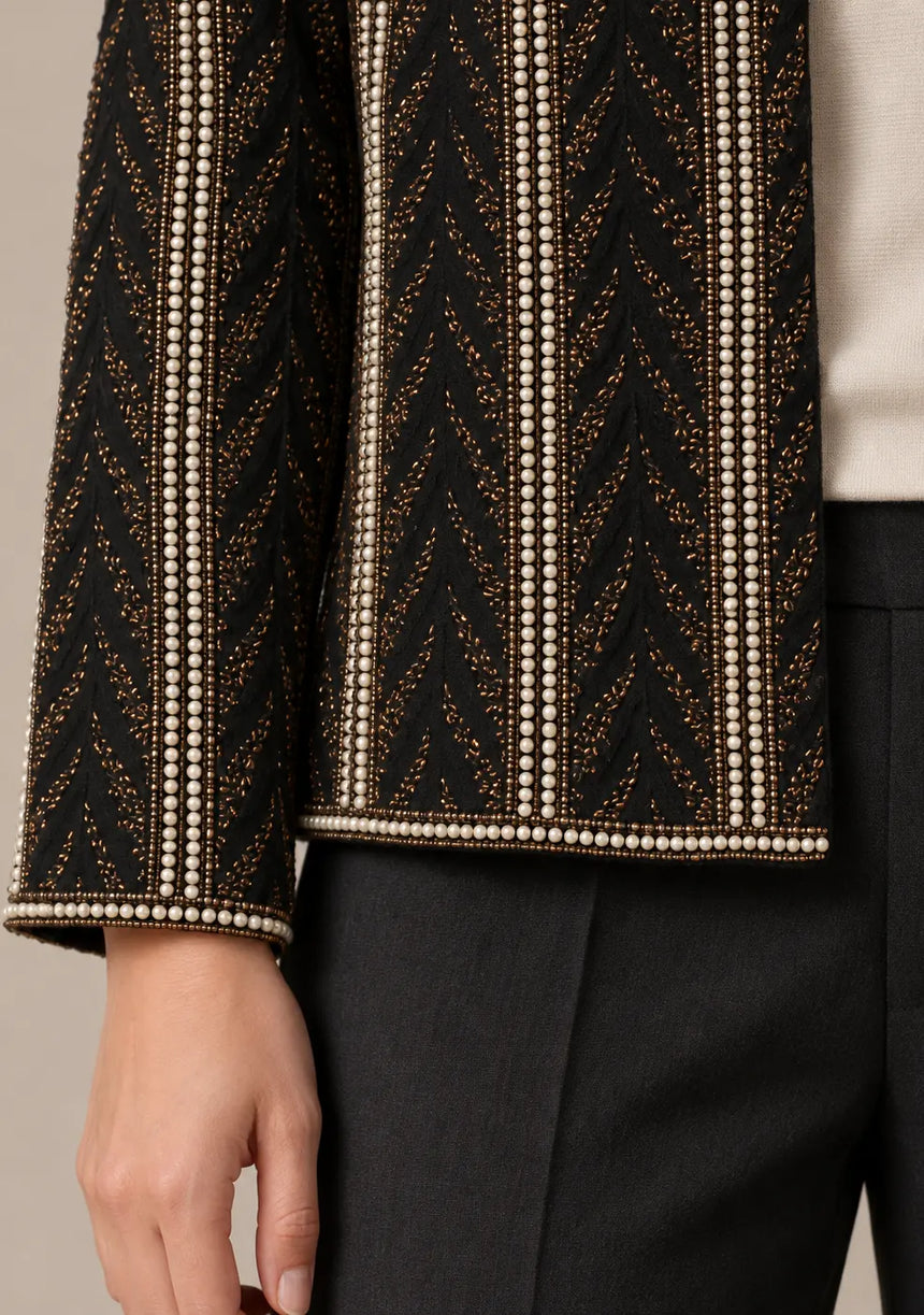 ibBan Women’s Black Mesh Jacket with Hand Embroidered - Parisa