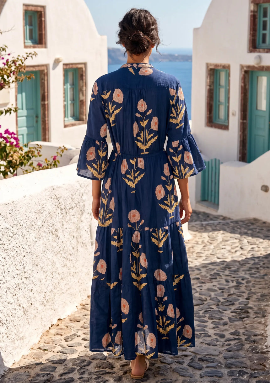 ibBan Printed Cotton Long Tunic with Hand Embroidery - Nisma