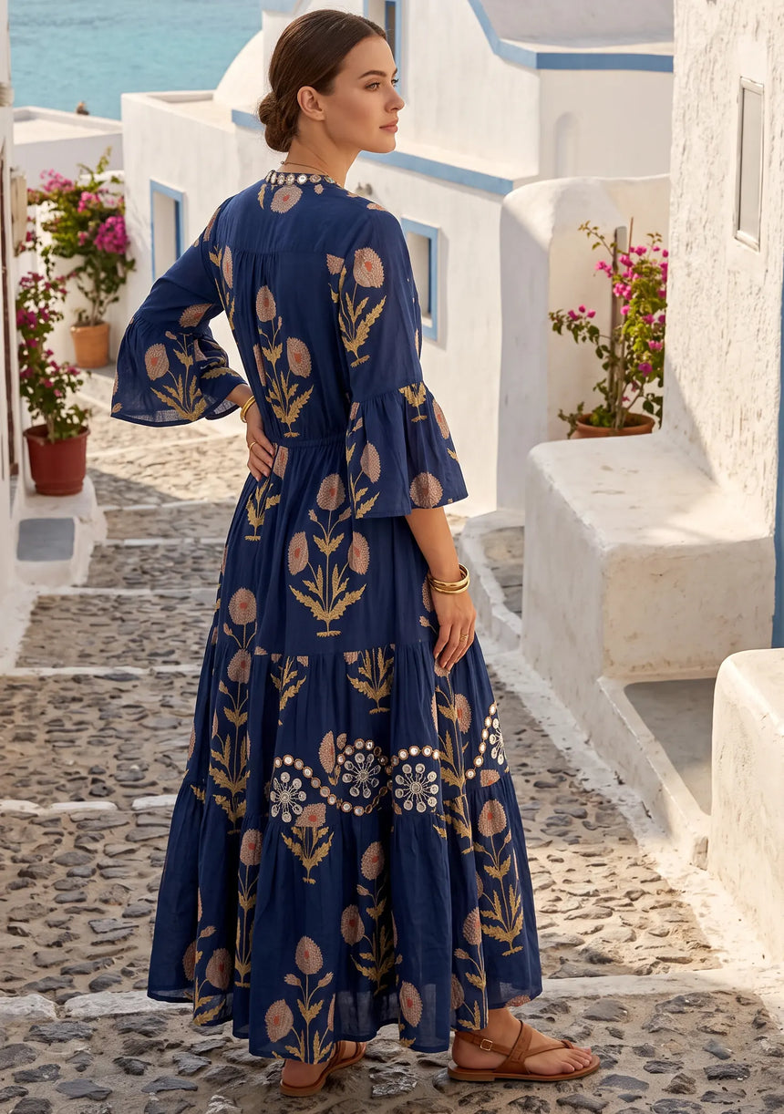 ibBan Printed Cotton Long Tunic with Hand Embroidery - Nisma