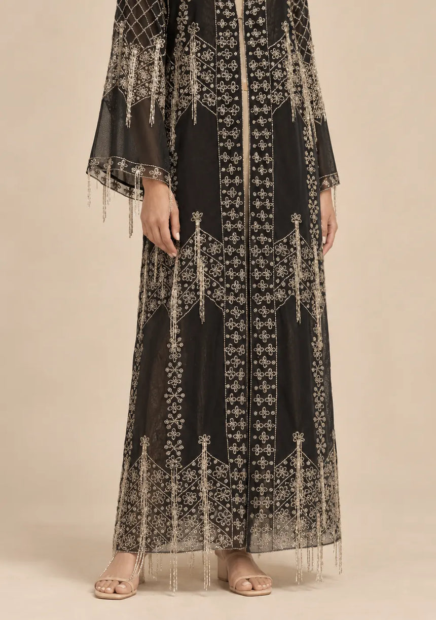 ibBan Women’s Black Embroidered Net Kaftan Dress -Henry